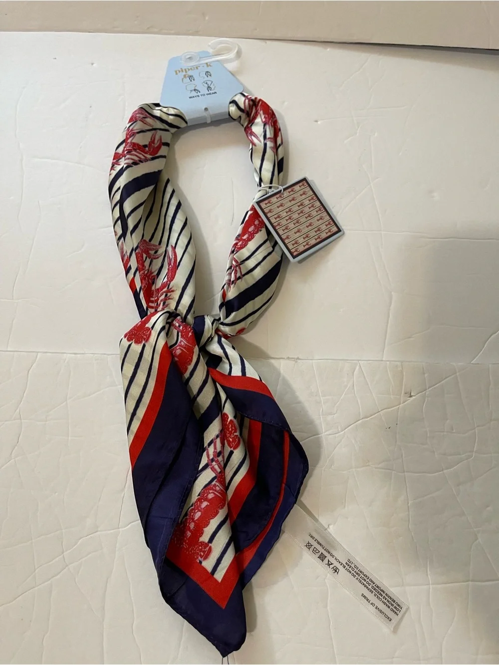 Piper K Red White Blue Striped Lobster Silk Scarf - NWT **
